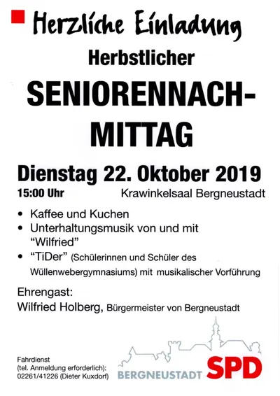 SPD Bergneustadt lädt ein zum Seniorennachmittag am 22.10.2019